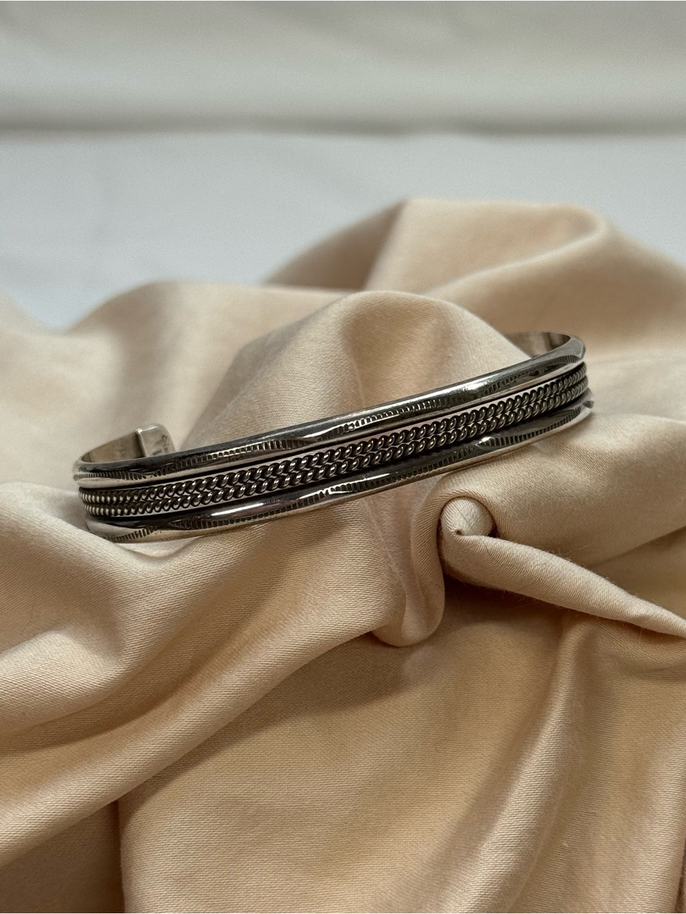Vintage Sterling Silver TAHE Navajo Twisted Rope Coil Cuff Bracelet Unisex 7.25”